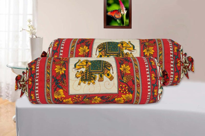 AMLEXTTRIZ Special Animal Print Bolster Cover 100 Pure Cotton Set of 2 Round Decorative Pillow Cover for Diwan Bed Side Long Pillow Case Masand Pillowcases 16x32 Inch RED - Image 1