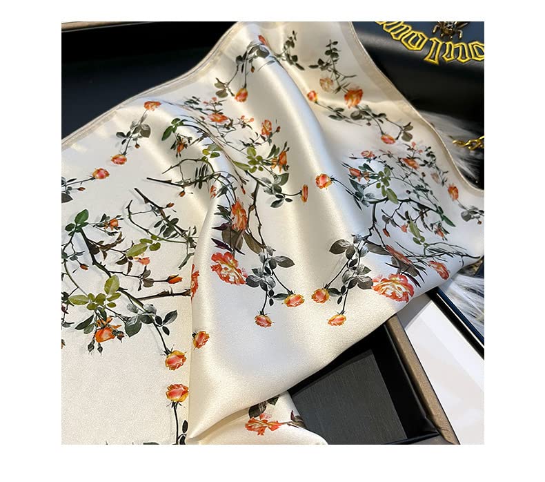 MEISEE Pure Mulberry Silk Scarfs Women Small Square Scarf 21" x 21" Breathable Lightweight Neckerchief Printed Headscarf (C-10 Creamy White) - Image 2