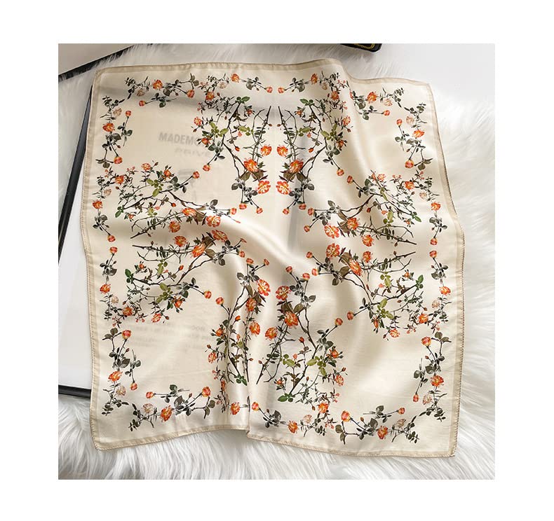 MEISEE Pure Mulberry Silk Scarfs Women Small Square Scarf 21" x 21" Breathable Lightweight Neckerchief Printed Headscarf (C-10 Creamy White) - Image 5