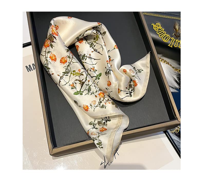 MEISEE Pure Mulberry Silk Scarfs Women Small Square Scarf 21" x 21" Breathable Lightweight Neckerchief Printed Headscarf (C-10 Creamy White) - Image 4