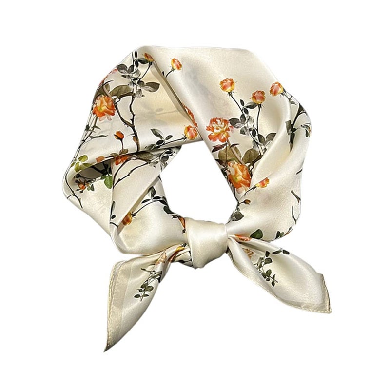 MEISEE Pure Mulberry Silk Scarfs Women Small Square Scarf 21" x 21" Breathable Lightweight Neckerchief Printed Headscarf (C-10 Creamy White) - Image 1