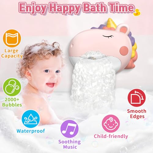 Infowush Baby Bath Toys Unicorn Bath Bubble Machine Toddler Bath Toys for Kids Ages 13 48 Interactive Bathtub Shower Water Toys Bubble Maker with Music Christmas Birthday Gifts for Boys Girls - Image 5