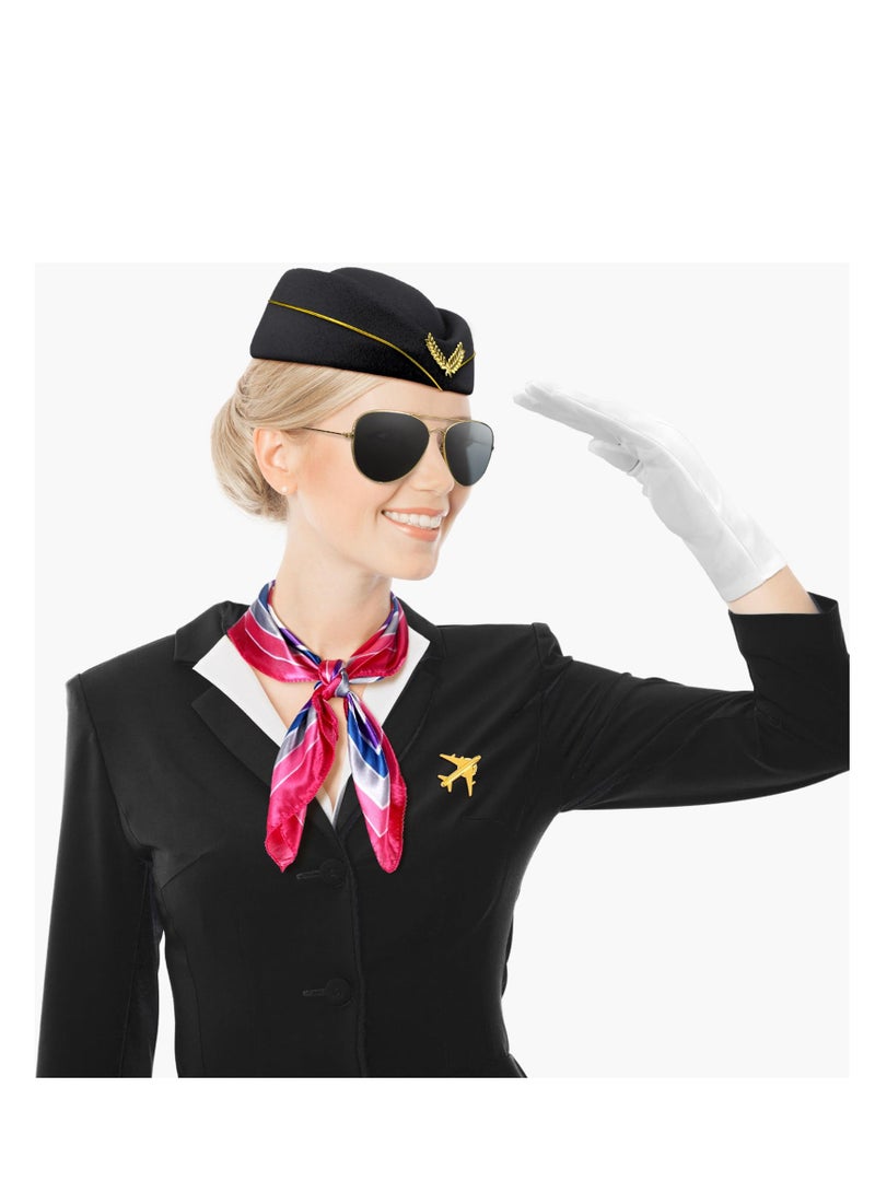SOLARAE 7 Pcs Women's Flight Attendant Costume Accessories, Stylish Stewardess Outfits Flight Attendant Hat Sunglasses Scarf Gloves, Ideal for Makeup Party, Drama Performance, Birthday Party - Image 4