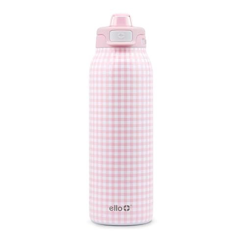 Ello Pop Fill 32oz Stainless Steel Water Bottle with QuickFill Technology Double Walled and Vacuum Insulated Metal Leak Proof Locking Lid Straw and Chug Reusable BPA Free Pink Gingham - Image 1