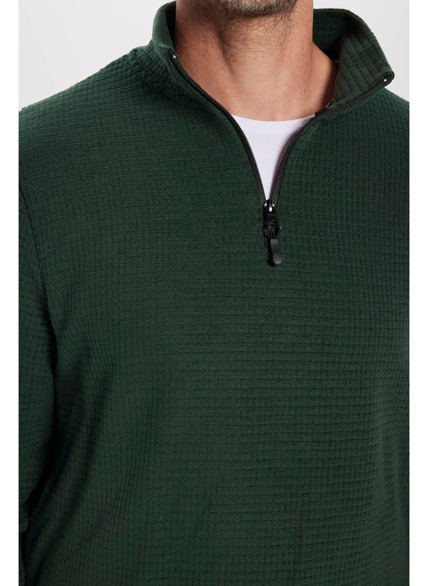 Tudors Unisex Standard Fit Relaxed Cut Non-Pilling Cold Proof Standing Collar Khaki Fleece Sweatshirt