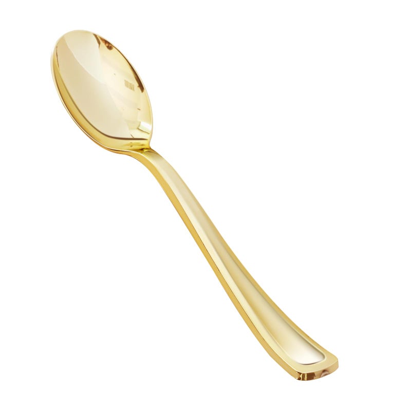 BESTVIP 50 Pack 6.9 Inch Gold Plastic Spoons  Heavy Duty Plastic Silverware  Heavyweight Gold Disposable Spoons  Disposable Serving Utensils for Catering  Parties  Dinners  Weddings - Image 1