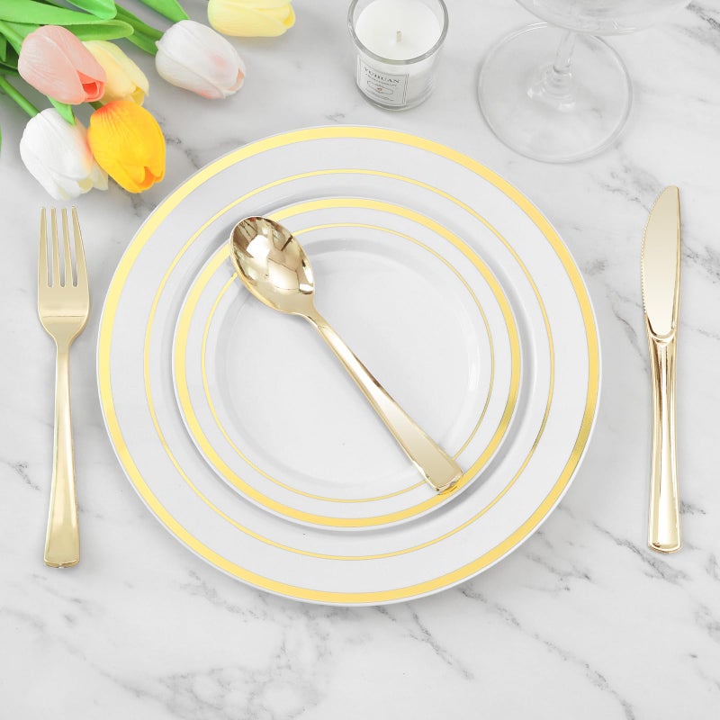 BESTVIP 50 Pack 6.9 Inch Gold Plastic Spoons  Heavy Duty Plastic Silverware  Heavyweight Gold Disposable Spoons  Disposable Serving Utensils for Catering  Parties  Dinners  Weddings - Image 5