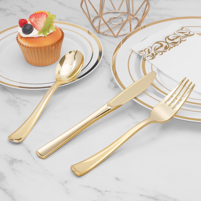 BESTVIP 50 Pack 6.9 Inch Gold Plastic Spoons  Heavy Duty Plastic Silverware  Heavyweight Gold Disposable Spoons  Disposable Serving Utensils for Catering  Parties  Dinners  Weddings - Image 4