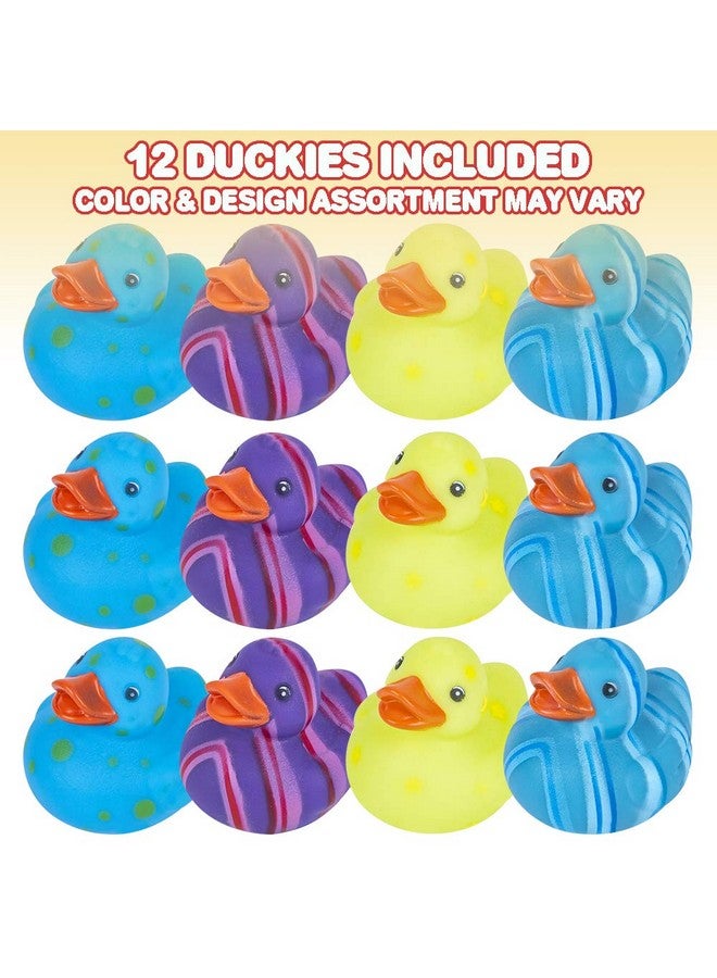 ArtCreativity Multicolored Pattern Rubber Duckies for Kids, Pack of 12 Cute Duck Bath Tub Pool Toys, Fun Carnival Supplies, Birthday Party Favors for Boys and Girls - Image 2