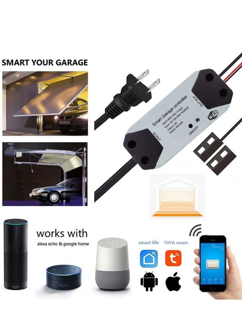 WiFi smart garage door opener, hub-free, compatible with Alexa, Google Home, and Smart Life.