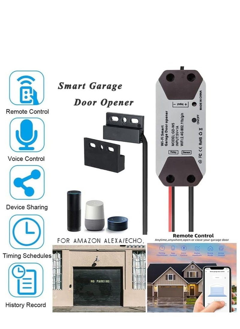 WiFi smart garage door opener, hub-free, compatible with Alexa, Google Home, and Smart Life.