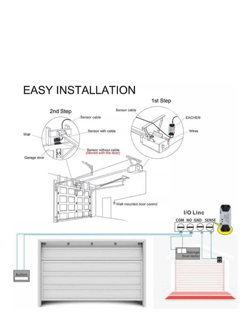 WiFi smart garage door opener, hub-free, compatible with Alexa, Google Home, and Smart Life.