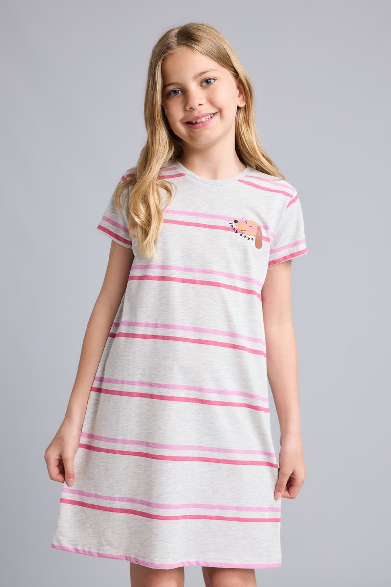 DeFacto Grey Girl Printed Short Sleeve Dress Casual - Image 3