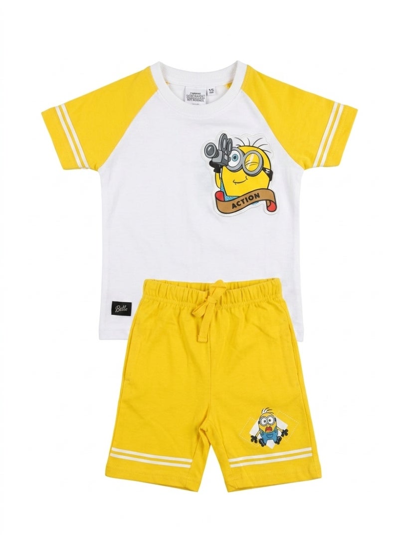 Minions Toddler Boys' T-Shirt & Short Set - White & Yellow - Image 1