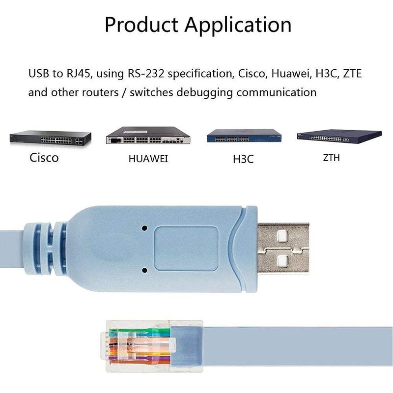 ETZIN كابل USB إلى كابل وحدة تحكم RJ45 مع شريحة FTDI متوافق مع أجهزة التوجيه / المفاتيح لأجهزة الكمبيوتر المحمولة في ويندوز سماوي، 1.8م EPL-869C (عبوة من 5) - Image 5