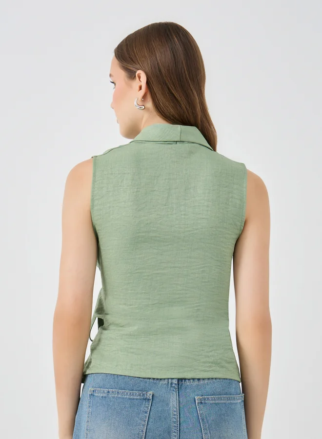 Styli Styli Solid Sleeveless Wrap Top with Tie-Up Detail