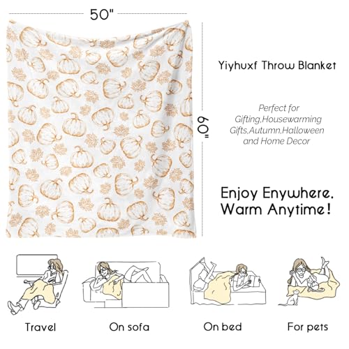 Yiyhuxf Fall Thanksgiving Blankets,Orange Pumpkin Maple Leaves Farmhouse Blanket Throw,Thanksgiving Fall Flannel Fleece Throw Blanket for Home Living Room Couch Bed Chair or Dorm Decor 60"x50" - Image 4