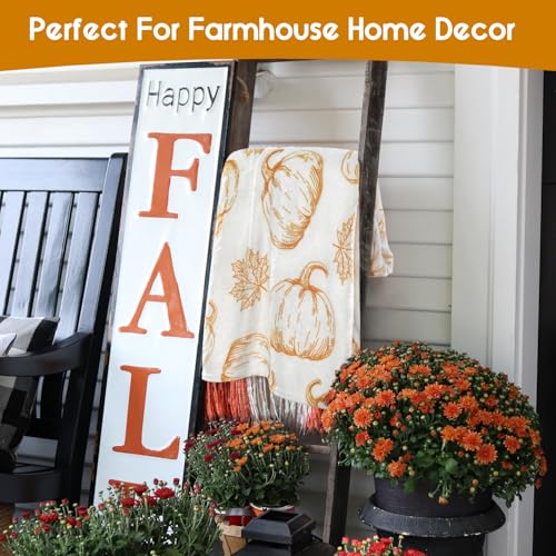 Yiyhuxf Fall Thanksgiving Blankets,Orange Pumpkin Maple Leaves Farmhouse Blanket Throw,Thanksgiving Fall Flannel Fleece Throw Blanket for Home Living Room Couch Bed Chair or Dorm Decor 60"x50" - Image 3