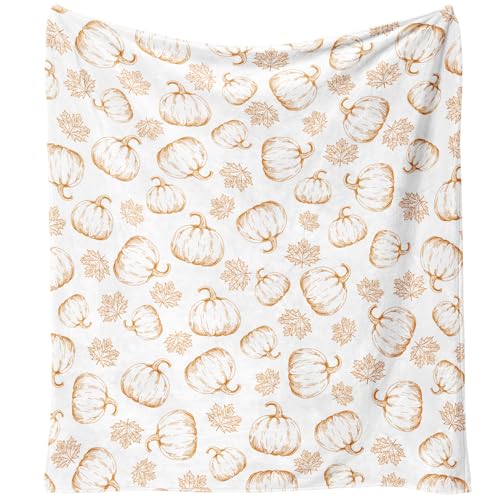 Yiyhuxf Fall Thanksgiving Blankets,Orange Pumpkin Maple Leaves Farmhouse Blanket Throw,Thanksgiving Fall Flannel Fleece Throw Blanket for Home Living Room Couch Bed Chair or Dorm Decor 60"x50" - Image 1