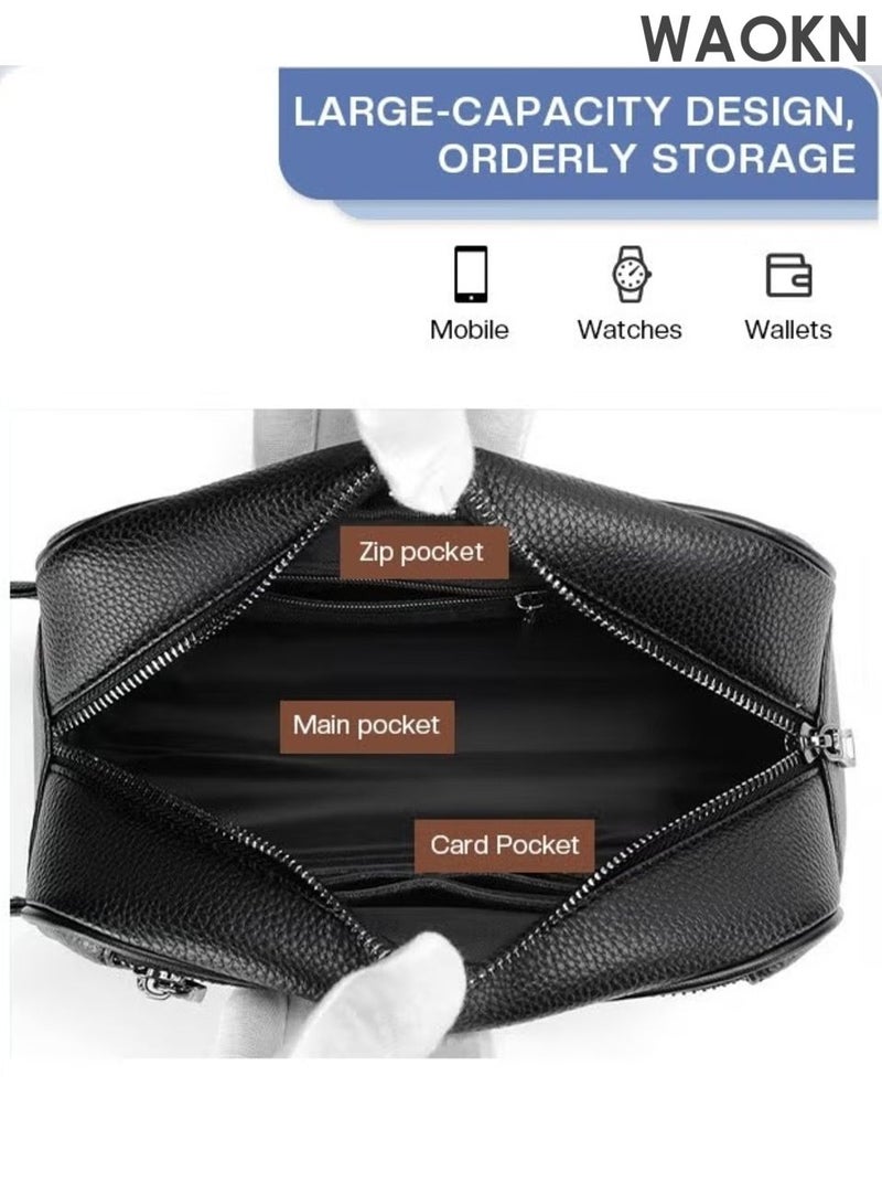 دبليو أيه أو كي أن حقيبة كلاتش رجالية بسيطة كاجوال مصنوعة من جلد ناعم ممتاز للأعمال حقيبة يد عصرية نسخة مطورة حقيبة هاتف محمول بسعة كبيرة مع فتحات بطاقات متعددة، باستخدام نسيج مقاوم للماء، مقاوم للخدش، ناعم ومقاوم للتآكل، تصميم بسعة كبيرة، تخزين منظم، أسود. - Image 3