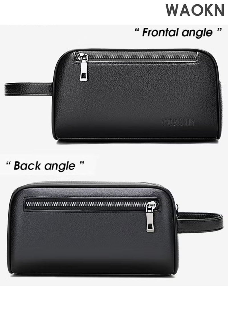 دبليو أيه أو كي أن حقيبة كلاتش رجالية بسيطة كاجوال مصنوعة من جلد ناعم ممتاز للأعمال حقيبة يد عصرية نسخة مطورة حقيبة هاتف محمول بسعة كبيرة مع فتحات بطاقات متعددة، باستخدام نسيج مقاوم للماء، مقاوم للخدش، ناعم ومقاوم للتآكل، تصميم بسعة كبيرة، تخزين منظم، أسود. - Image 4