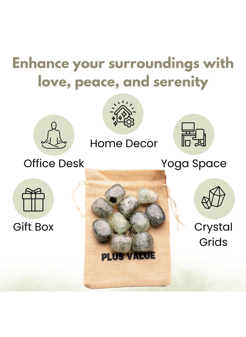 Plus Value Plus Value Prehnite Tumbled Pebbles Crystal Stone Reiki Healing Aura Chakra 50grams Jute Bag  - Image 2