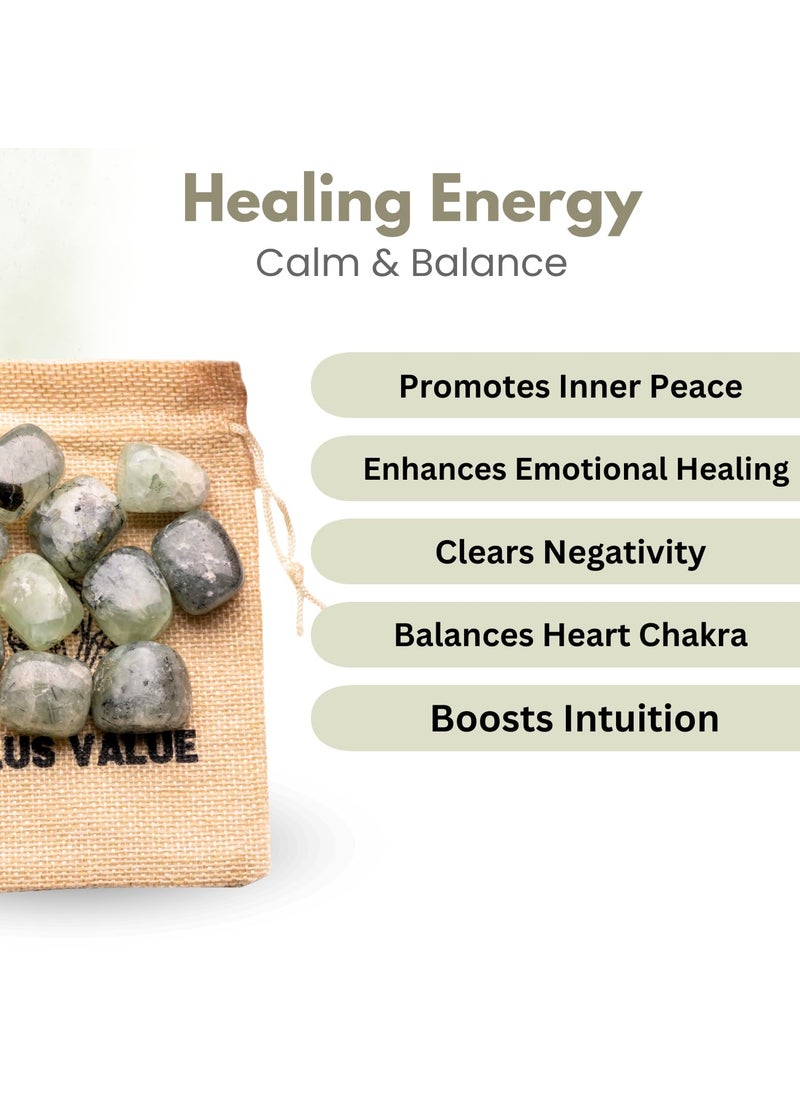 Plus Value Plus Value Prehnite Tumbled Pebbles Crystal Stone Reiki Healing Aura Chakra 50grams Jute Bag  - Image 4