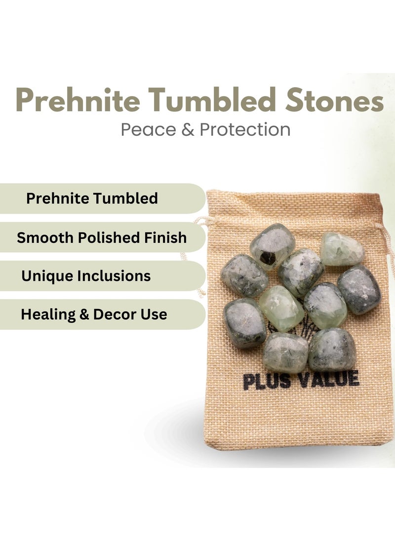Plus Value Plus Value Prehnite Tumbled Pebbles Crystal Stone Reiki Healing Aura Chakra 50grams Jute Bag  - Image 5