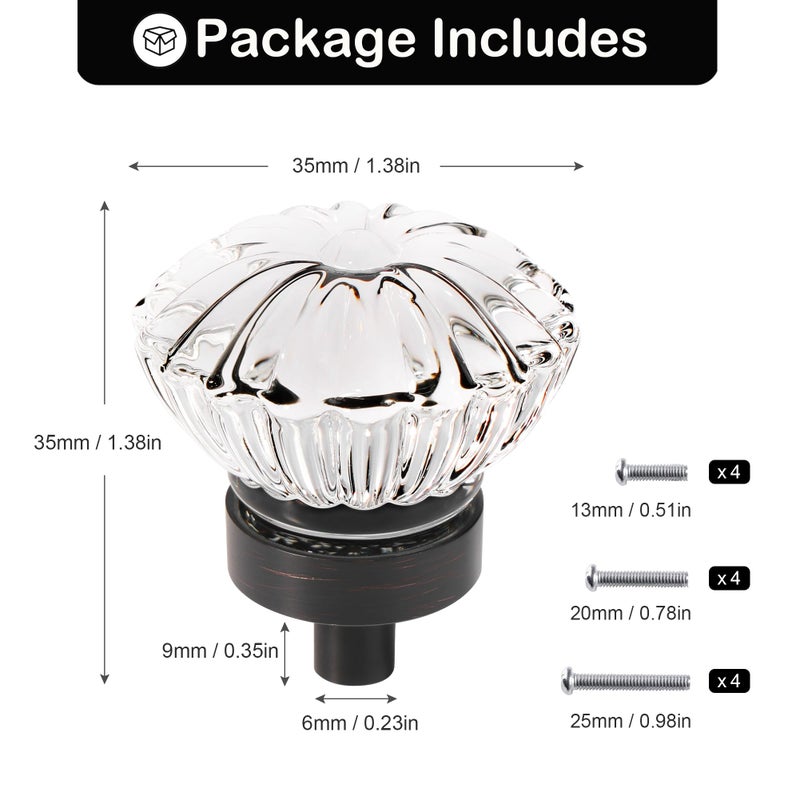 CEYMIO Oil Rubbed Bronze Crystal Cabinet Knobs 4 Pack Flower Crystals Cabinet Knobs Cabinets Knob Clear Small Pull For Closet Dresser Drawers Cupboard Wardrobe Vintage Retro Pulls Glass Old Fashioned Handle - Image 2