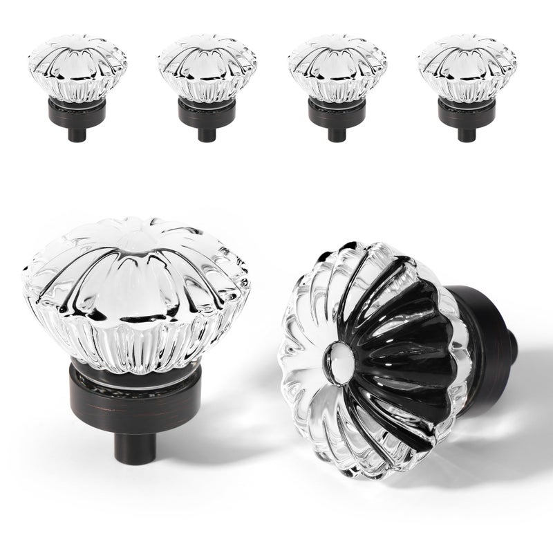 CEYMIO Oil Rubbed Bronze Crystal Cabinet Knobs 4 Pack Flower Crystals Cabinet Knobs Cabinets Knob Clear Small Pull For Closet Dresser Drawers Cupboard Wardrobe Vintage Retro Pulls Glass Old Fashioned Handle - Image 1