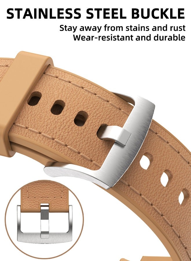 نو Leather Band Compatible With Samsung Galaxy Watch 7 6 5 4 Fe 40mm 44mm Bands, 20mm No Gap Soft Strap Watch 6 Classic 43mm 47mm 5 Pro 45mm 4 Classic 42mm 46mm For Men Women - Image 3