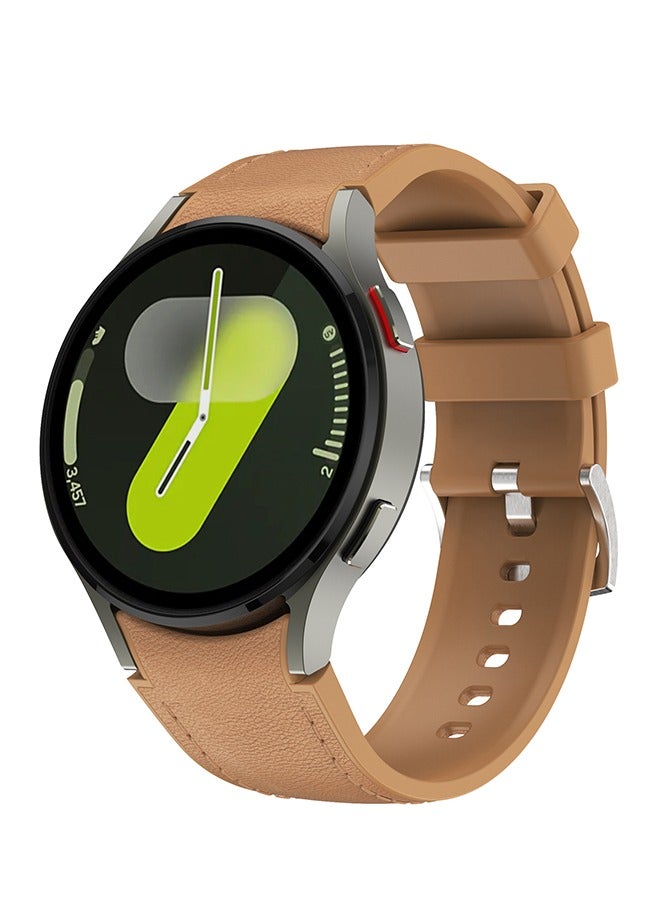 نو Leather Band Compatible With Samsung Galaxy Watch 7 6 5 4 Fe 40mm 44mm Bands, 20mm No Gap Soft Strap Watch 6 Classic 43mm 47mm 5 Pro 45mm 4 Classic 42mm 46mm For Men Women - Image 1