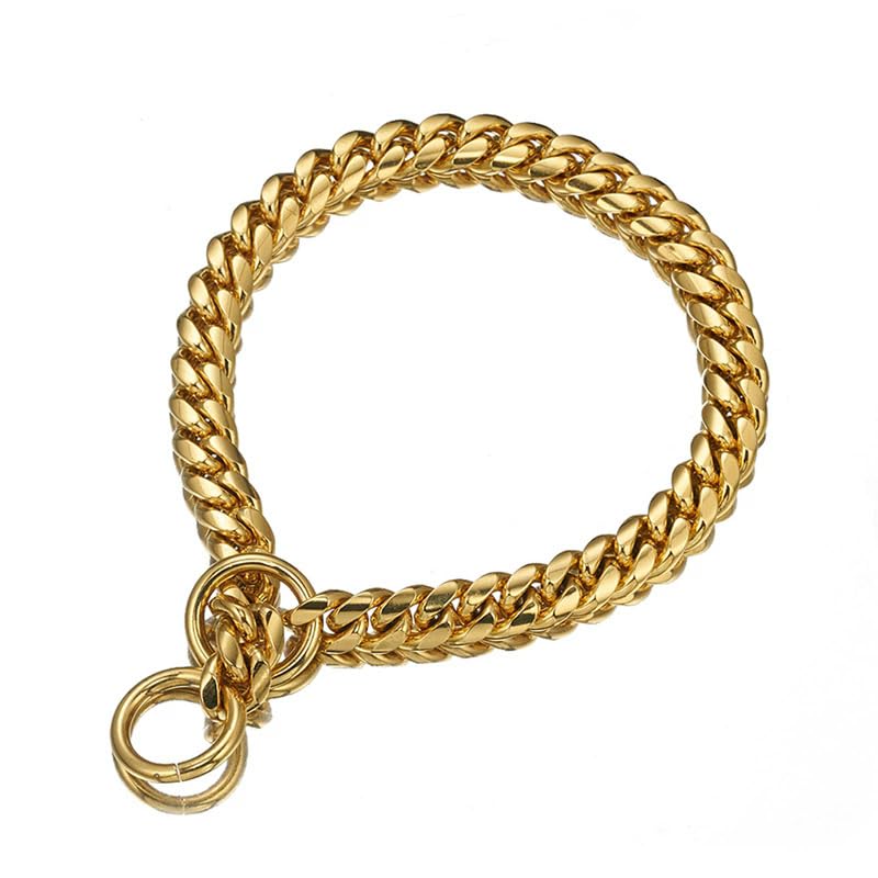 INSEA 18K Gold Chain Dog Collar 10MM Cuban Link Chain Stainless Steel Metal Links Walking Training Collar Choker for Small Medium Large Dogs 12in to 26in (22”(Neck Fits 18")) - Image 2