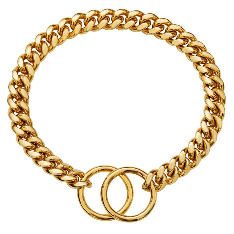 INSEA 18K Gold Chain Dog Collar 10MM Cuban Link Chain Stainless Steel Metal Links Walking Training Collar Choker for Small Medium Large Dogs 12in to 26in (22”(Neck Fits 18")) - Image 1