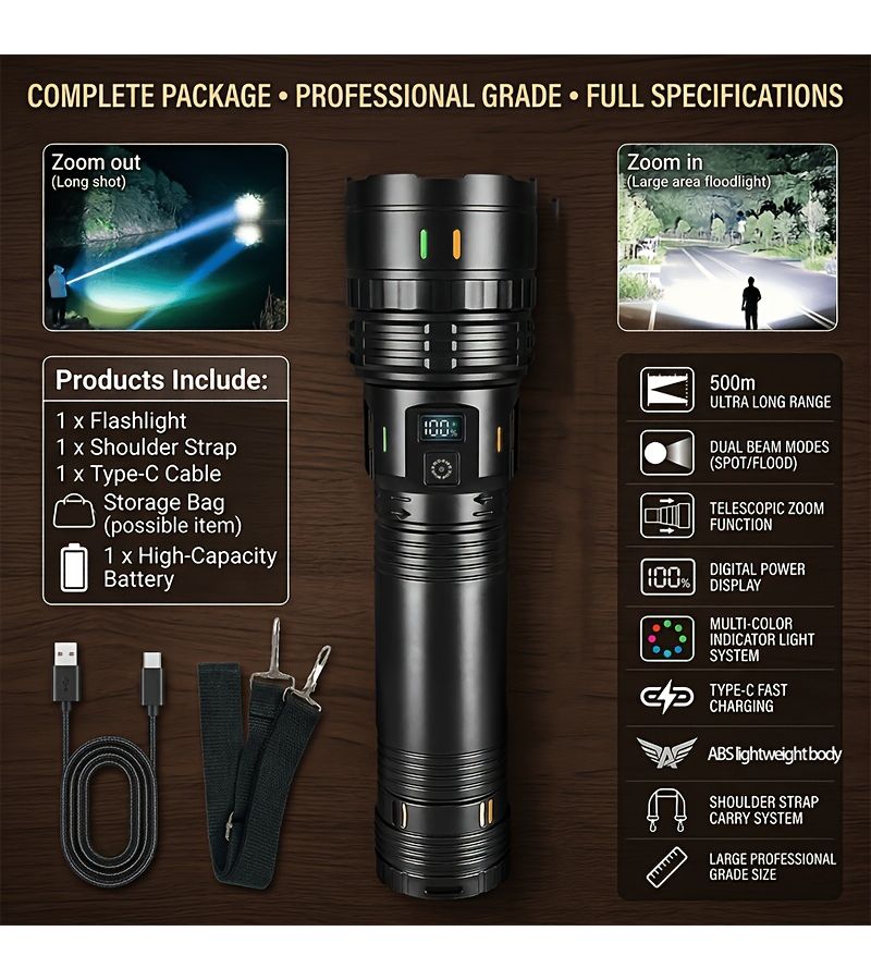 مصباح يدوي خارجي كبير بعيد المدى قابل للشحن عبر USB للتخييم والنزهات والمغامرات - Image 4