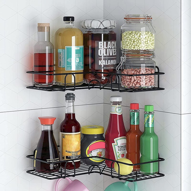 KWIZEAN KWIZEAN Wall Mounted Advance SelfAdhesive ShelfStorage Organizer Bathroom CornerKitchen Rack Holder Accessories Powder Coated Finish Without Drill Bathroom Rack Black Pack of 2  - Image 2