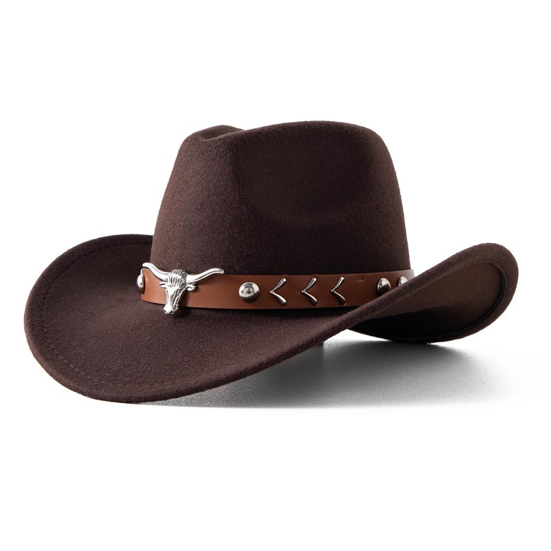 JOYEBUY Western Cowboy Hat for Kids Boys Girl Classic Roll Up Fedora Hat with Buckle Belt (US, Age, 6 Years, 10 Years, Coffee) - Image 2