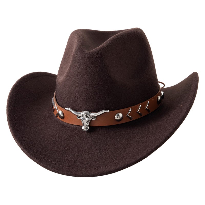 JOYEBUY Western Cowboy Hat for Kids Boys Girl Classic Roll Up Fedora Hat with Buckle Belt (US, Age, 6 Years, 10 Years, Coffee) - Image 1