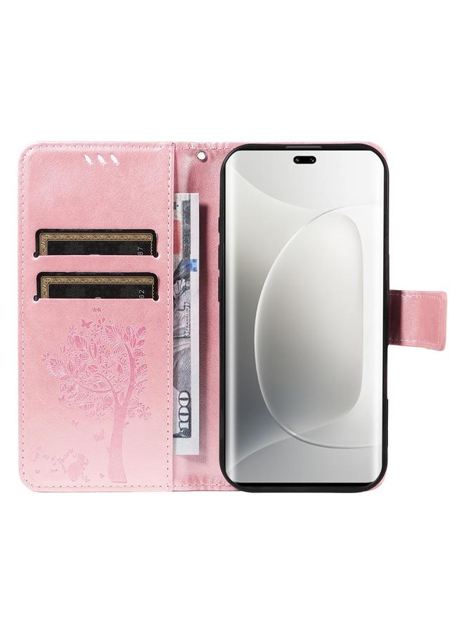 اس-توب جراب هاتف Honor 300 Pro / 300 Ultra من الجلد القابل للطي بنقشة شجرة وقط - Image 4