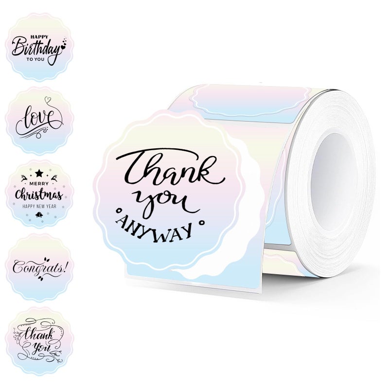 Aurtho 2 Inch Round Thermal Labels, Rainbow Gradient Flower Thermal Sticker Labels for Small Business, Logo Design, Baking,500 Sheets/1 Roll - Image 1