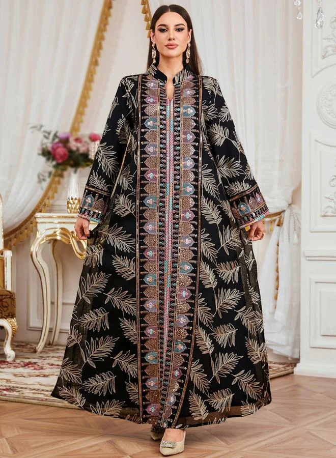 تايك تو جلابية نسائية بياقة مع رقعة ترتر بارزة الملمس