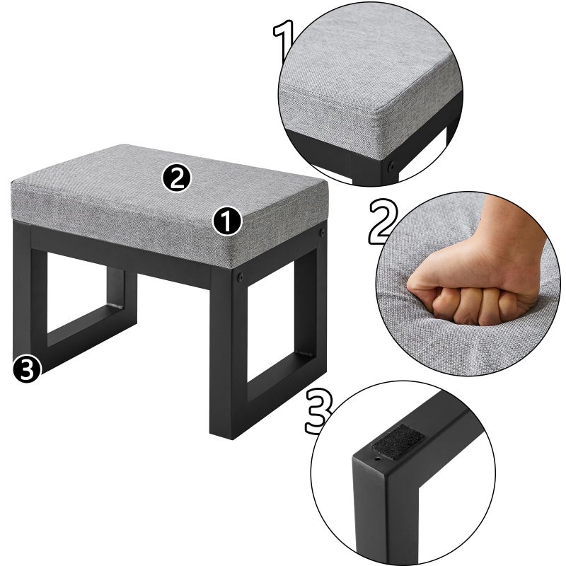 IBUYKE 16 Inch Small Foot Stool Ottoman, Rectangle Linen Foot Rest with Padded Seat and Metal Legs, Modern Ottoman Foot Rest for Living Room Bedroom Entryway Couch, Grey-Blue WBD001L - Image 4