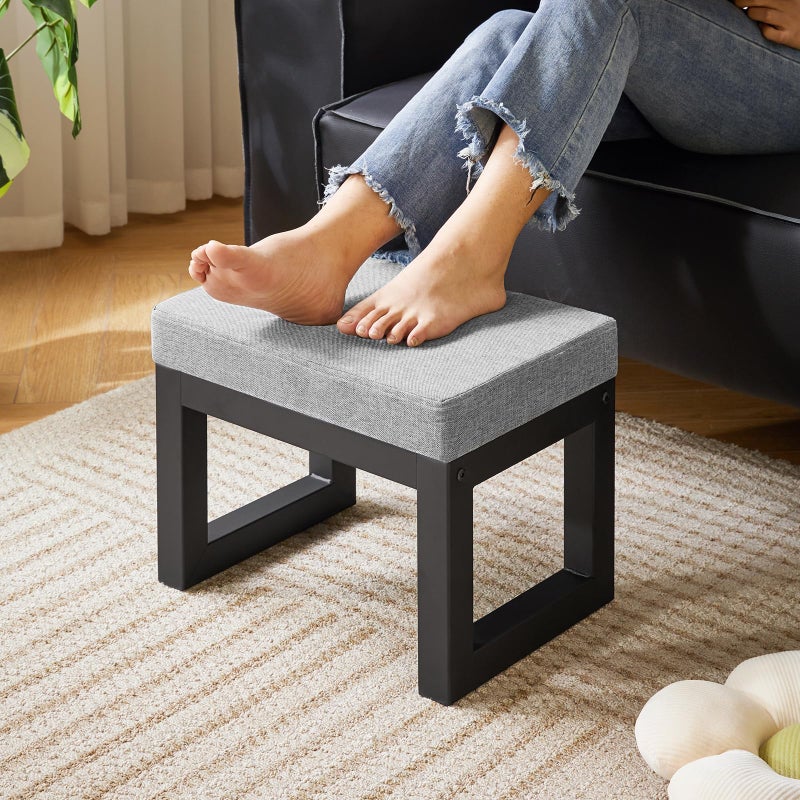 IBUYKE 16 Inch Small Foot Stool Ottoman, Rectangle Linen Foot Rest with Padded Seat and Metal Legs, Modern Ottoman Foot Rest for Living Room Bedroom Entryway Couch, Grey-Blue WBD001L - Image 5