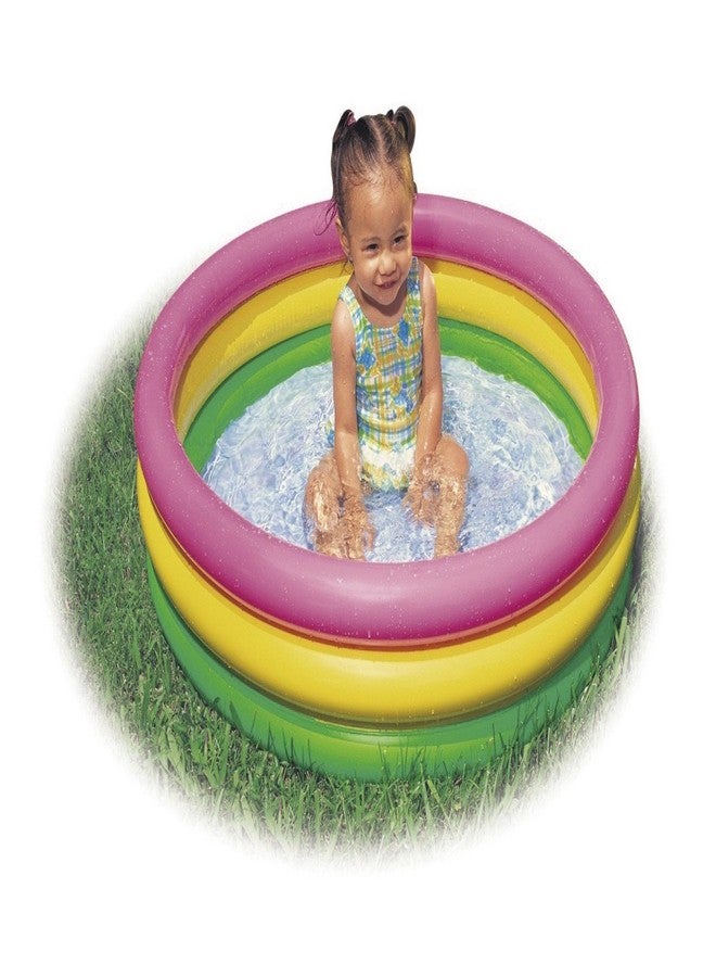 VWretails Round Baby Sunset Glow Pool with 3 Colourful Rings Inflatable Swimming Pool with Double Quick Air Pump,Baby Bath Tub Mini Water Pool |Perfect for Swimming,Bath and Water Fun - Image 2