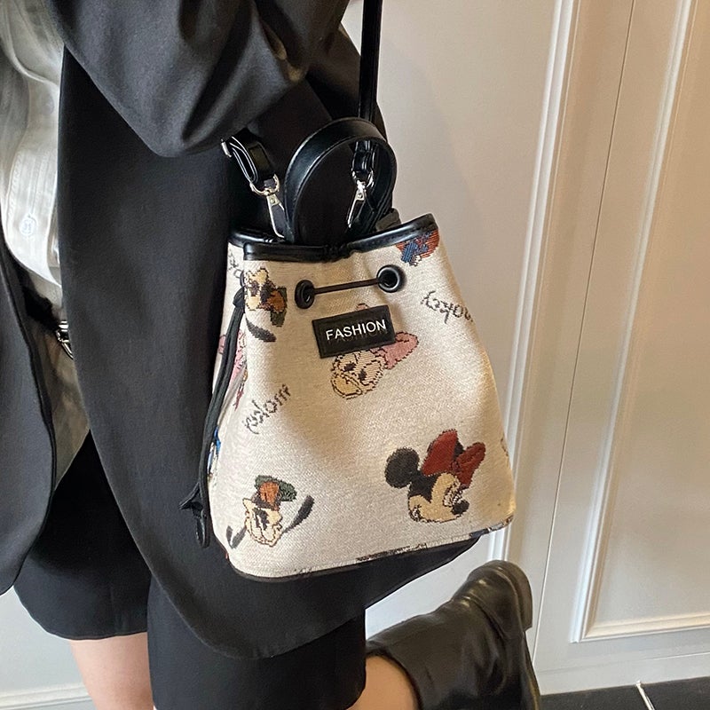 Cartoon Embroidered Small Bag For Women Fashion Satchel Canvas Bucket Bag Summer Versatile Shoulder Crossbody Bag - Image 5