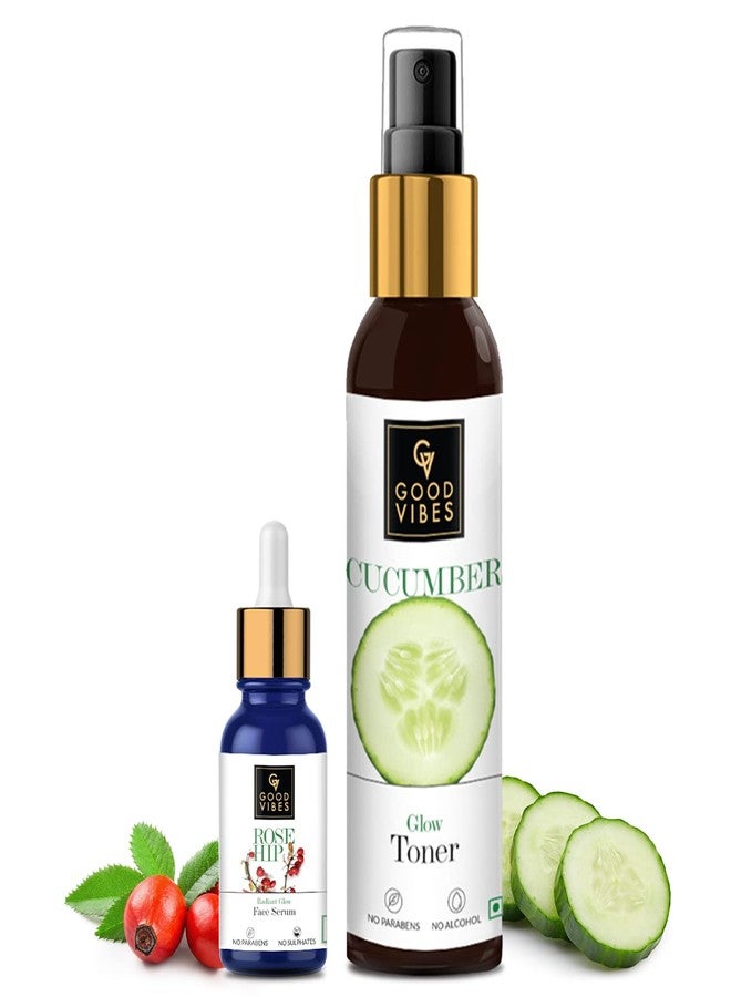 Good Vibes Radiant Glow Face Serum - Rose Hip (10 ml) and Good Vibes Toner - Cucumber (120 ml) Combo - Image 1