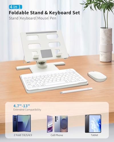 voppton Desk Stand and Bluetooth Keyboard Combo for Samsung Galaxy Z Fold 7/6/5/4/Z Trifold, 4 in 1 Set Include Mouse Pen, Adjustable Foldable Tablet Stand Holder Fits for 4.7"-13" Smartphones Tablet - Image 2