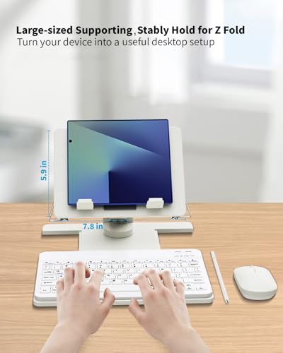 voppton Desk Stand and Bluetooth Keyboard Combo for Samsung Galaxy Z Fold 7/6/5/4/Z Trifold, 4 in 1 Set Include Mouse Pen, Adjustable Foldable Tablet Stand Holder Fits for 4.7"-13" Smartphones Tablet - Image 3