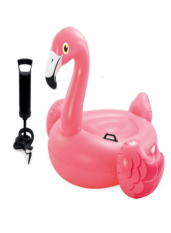 VWretails Inflatable Ride-On Swim Float for Kids, Childrens & Adults. Summer Fun Beach Floatie Perfect for Summer Water Adventures of Age 3+ (Pink Flamingo Ride-On + Hand Pump) - Image 1