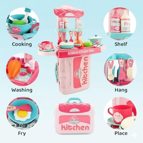 StarAndDaisy Plastic 3 in 1 Portable Pretend Food Party Role Cooking Kitchen Play Set Toy for Baby, Toodlers, Boys and Girls. - Image 4